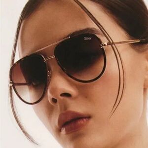 NEW! Quay Australia ALLIn ReguAR size medium Gold and Brown Aviator Sunglasses
